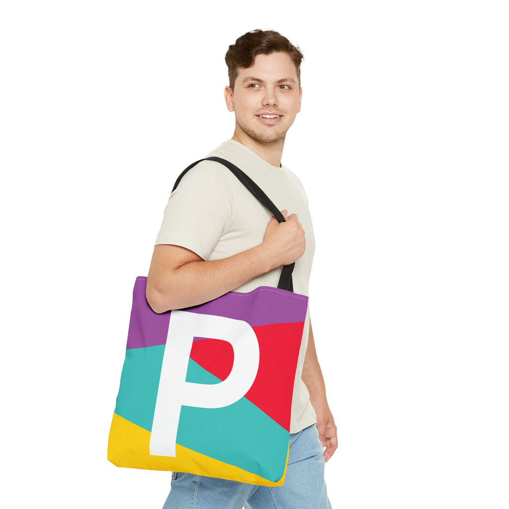 Monogram 'P' Colorblock Tote Bag — Personalized Initial P Shoulder Tote