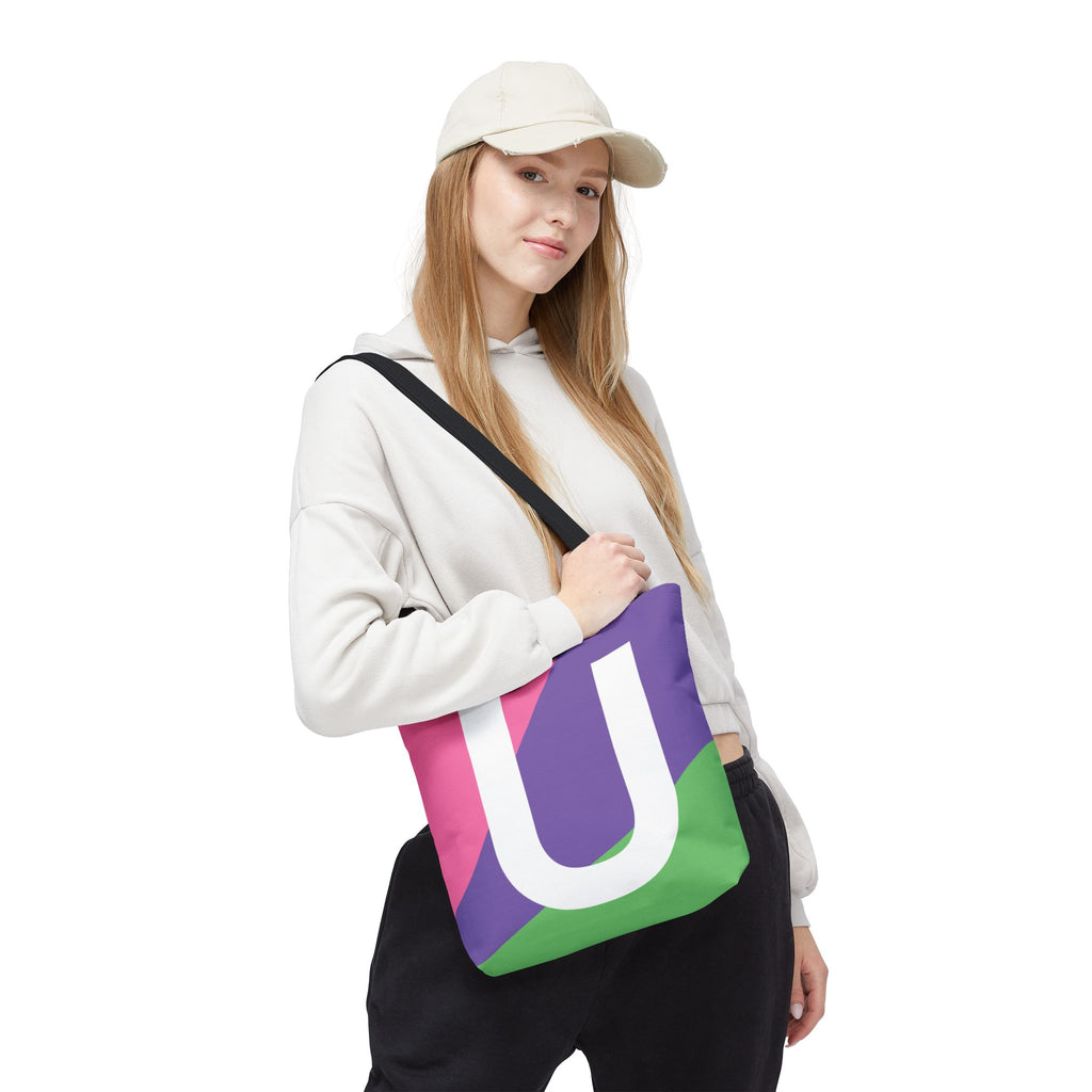Monogram 'U' Colorblock Tote Bag — Personalized Initial U Shoulder Tote