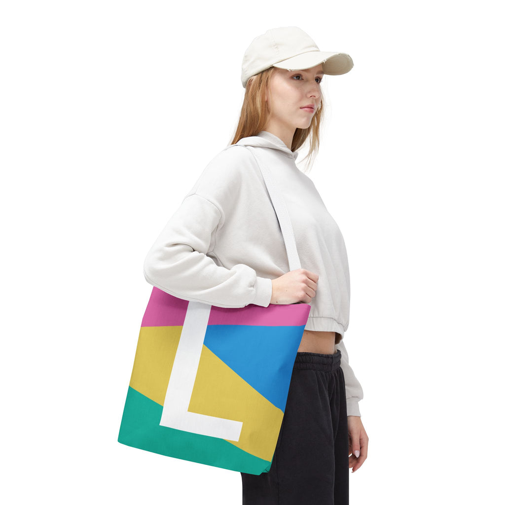 Monogram 'L' Colorblock Tote Bag — Personalized Initial L Shoulder Tote