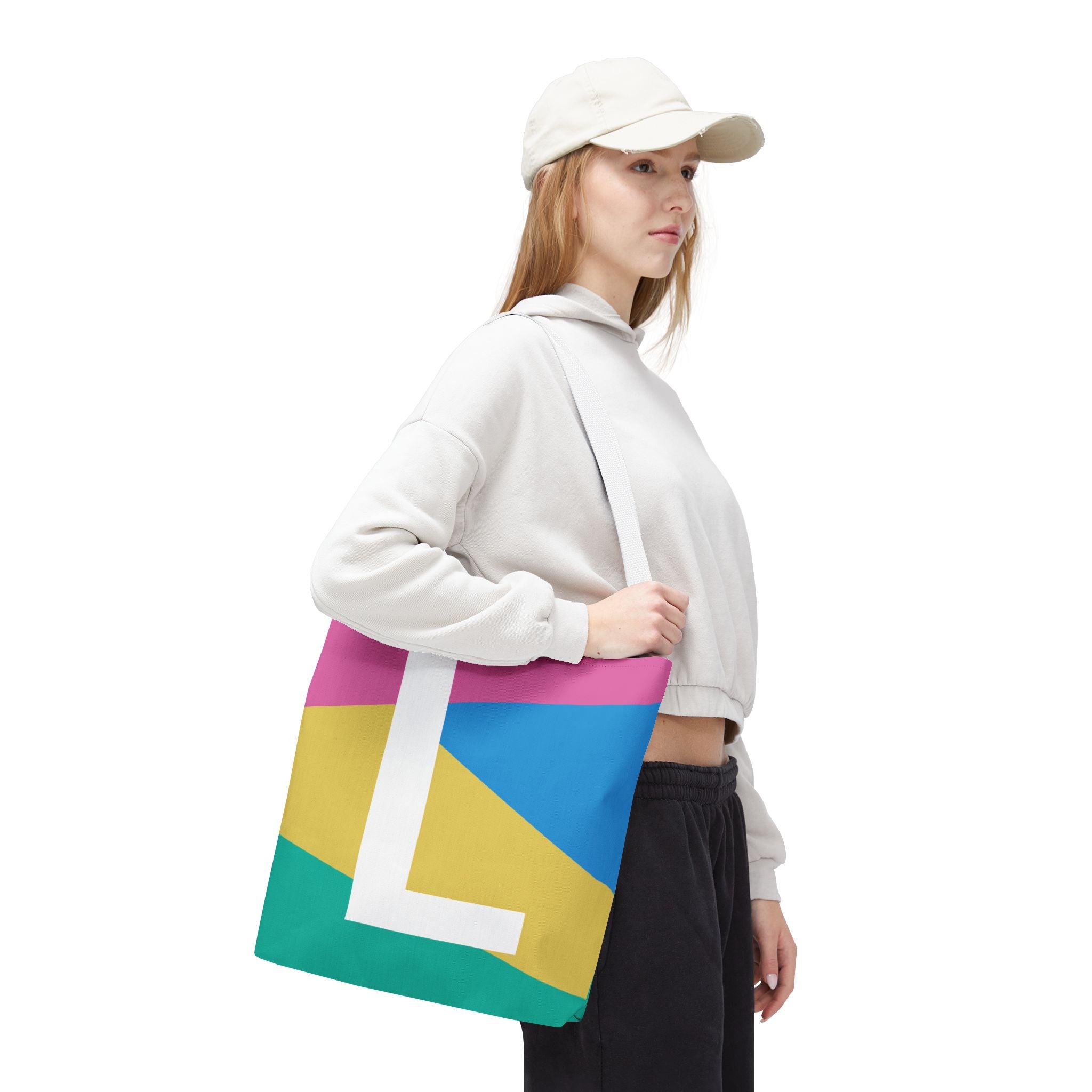 Monogram 'L' Colorblock Tote Bag — Personalized Initial L Shoulder Tote