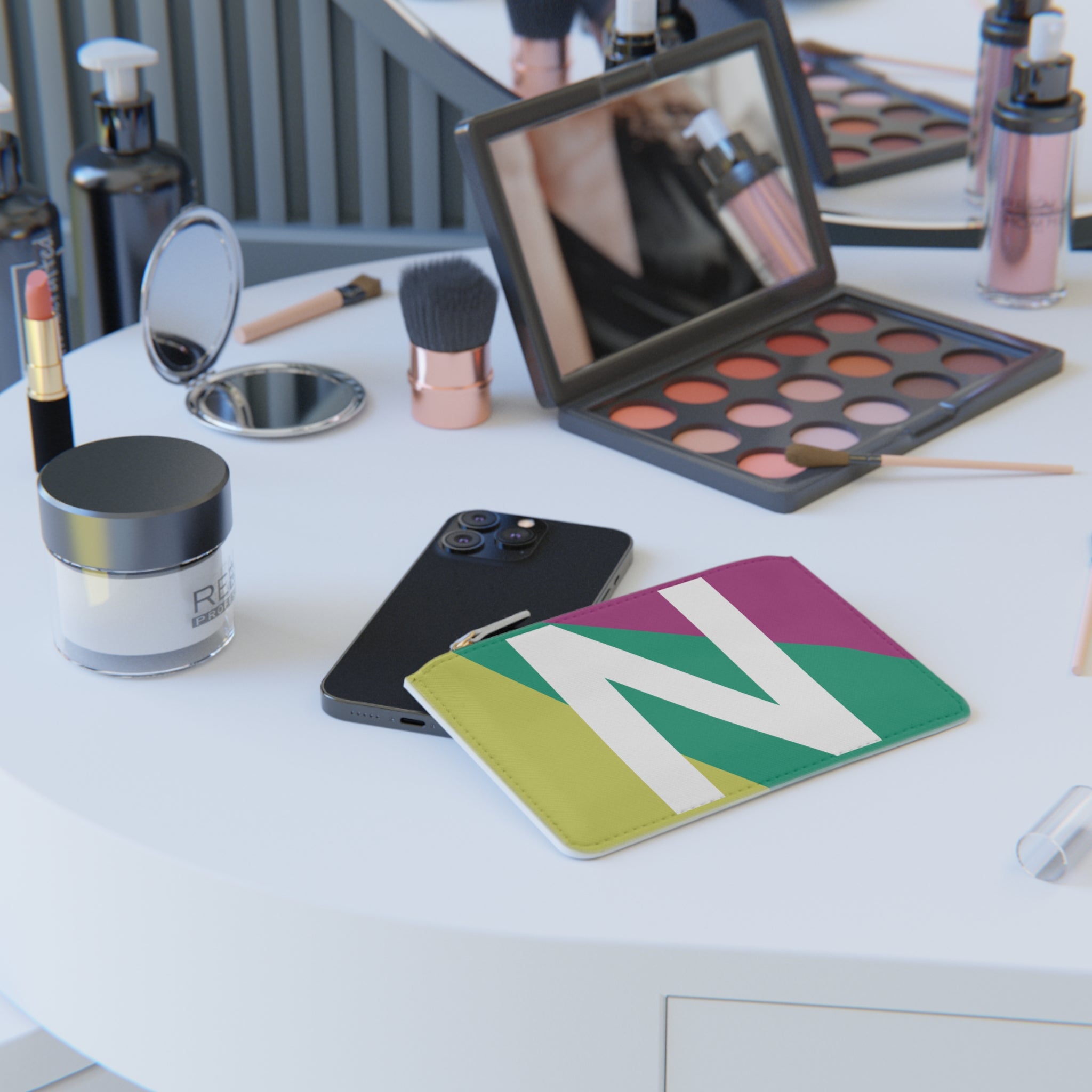 Initial N Mini Clutch — Colorblock Monogram Wristlet Wallet