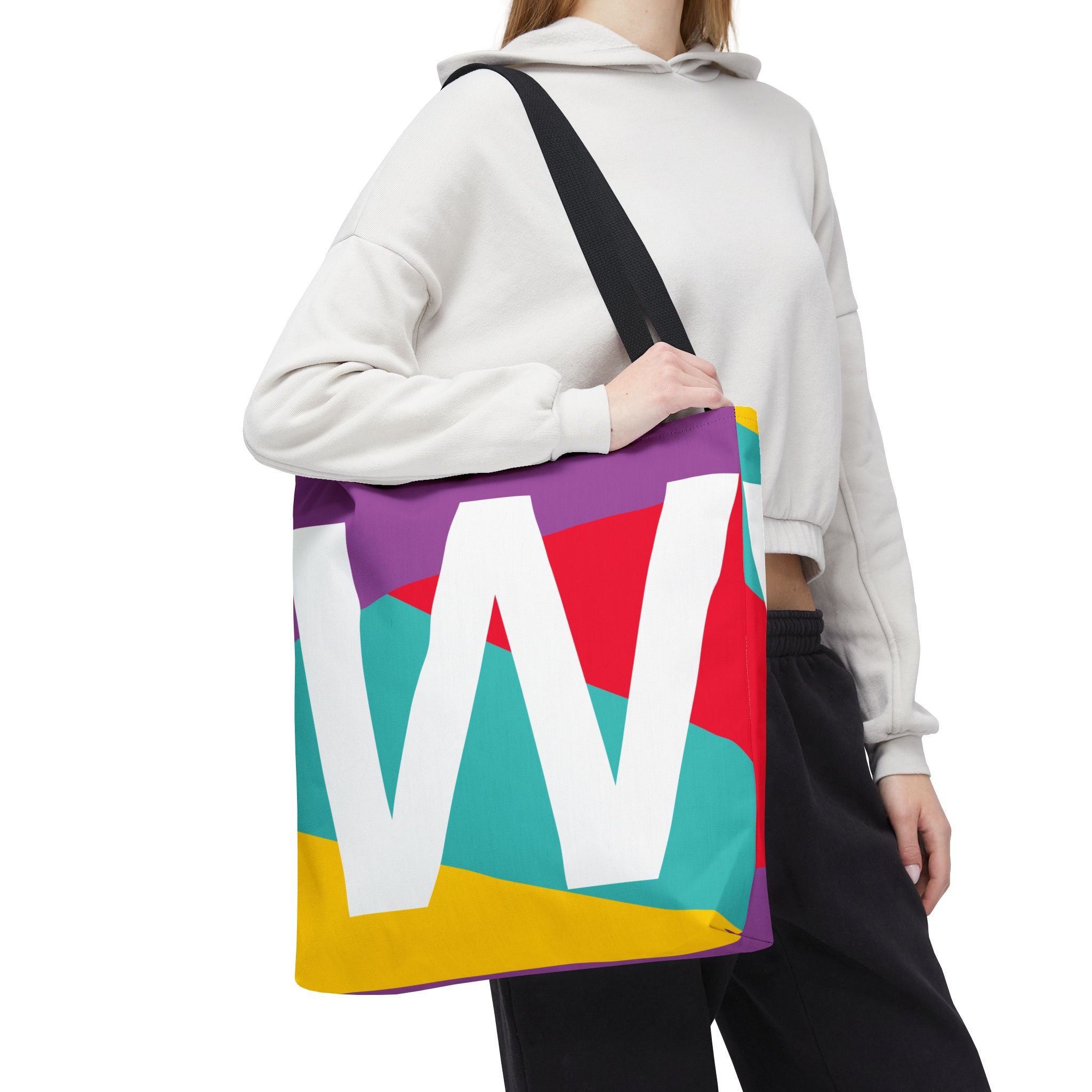 Monogram 'W' Colorblock Tote Bag — Personalized Initial W Shoulder Tote