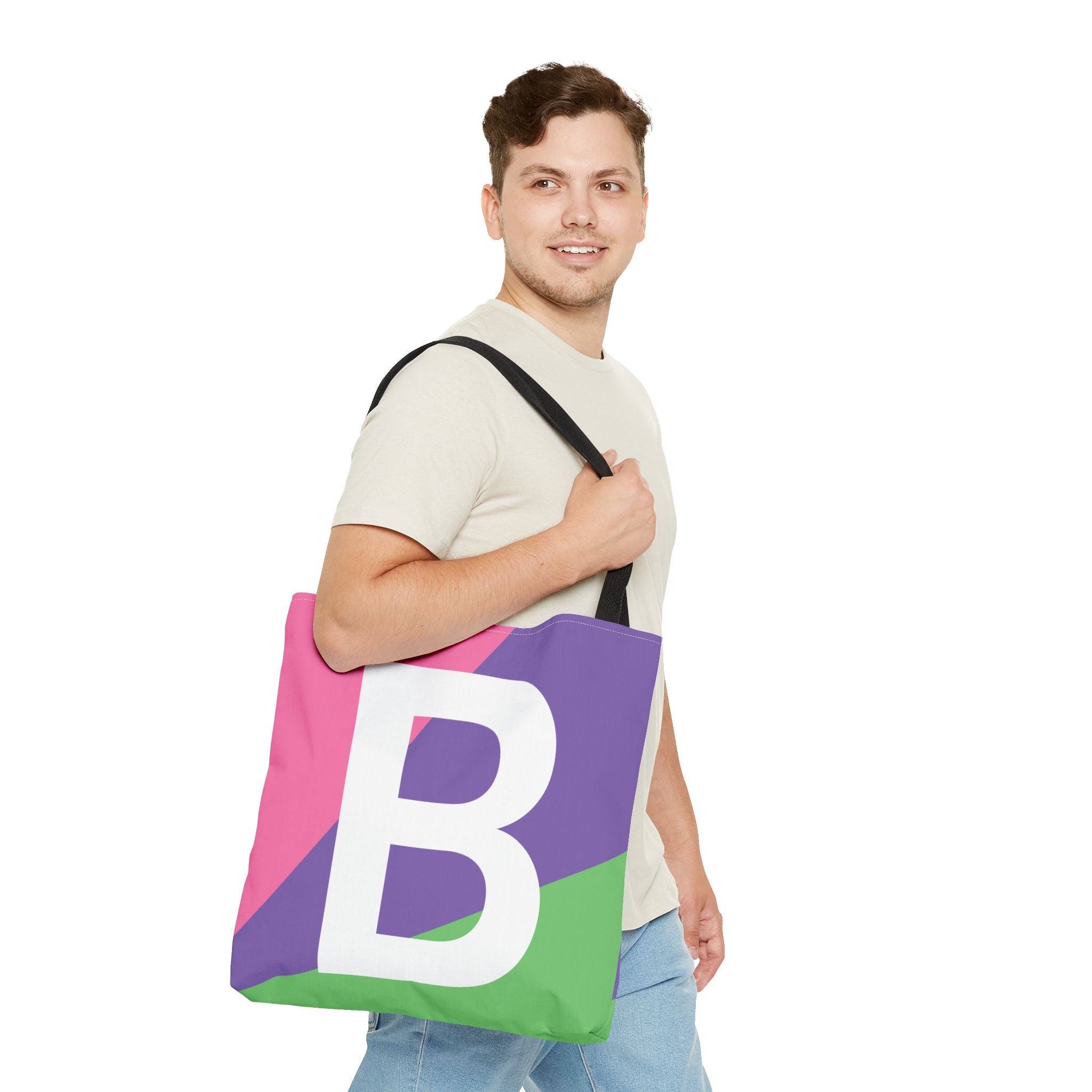 Monogram 'B' Colorblock Tote Bag — Personalized Initial B Shoulder Tote