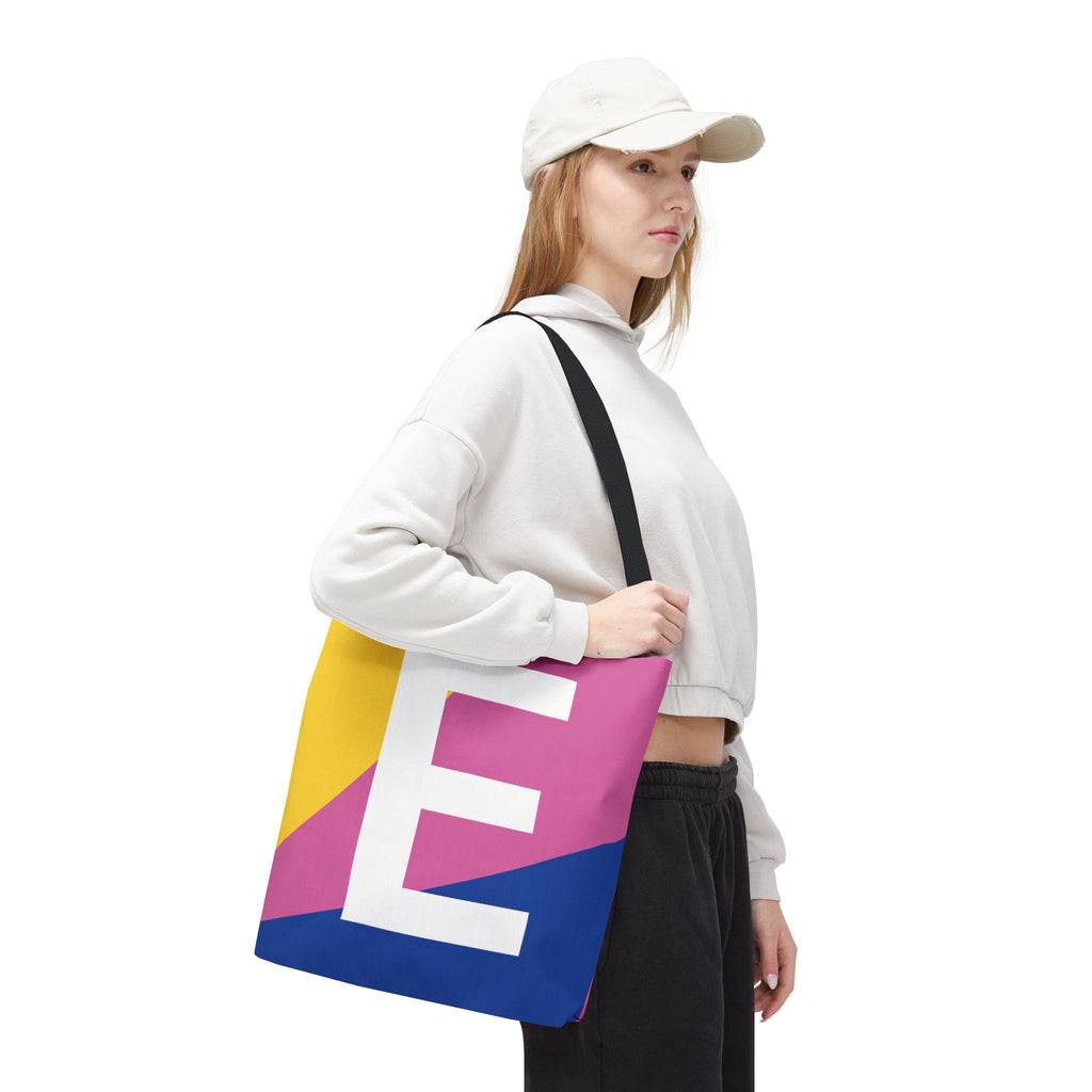 Monogram 'E' Colorblock Tote Bag — Personalized Initial E Shoulder Tote