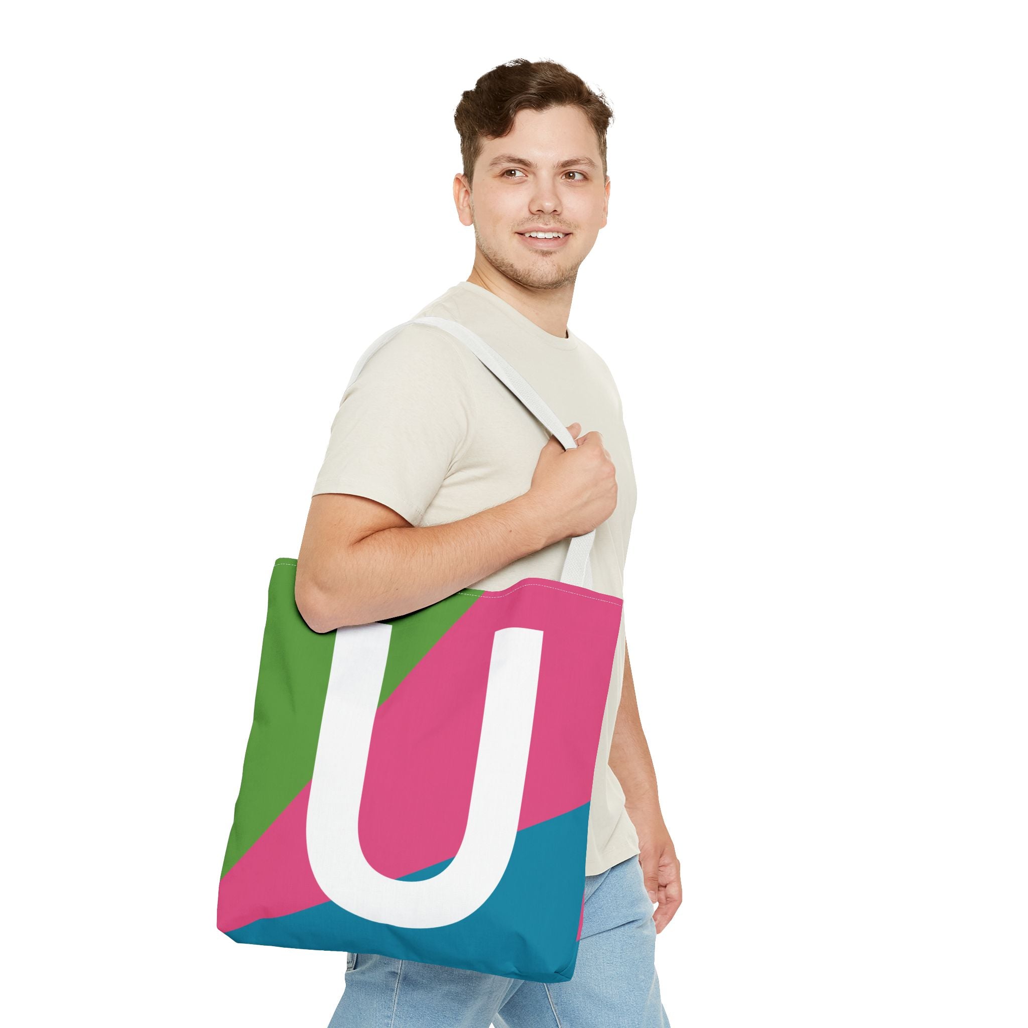 Monogram 'U' Colorblock Tote Bag — Personalized Initial U Shoulder Tote