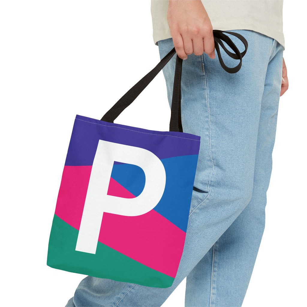 Monogram 'P' Colorblock Tote Bag — Personalized Initial P Shoulder Tote