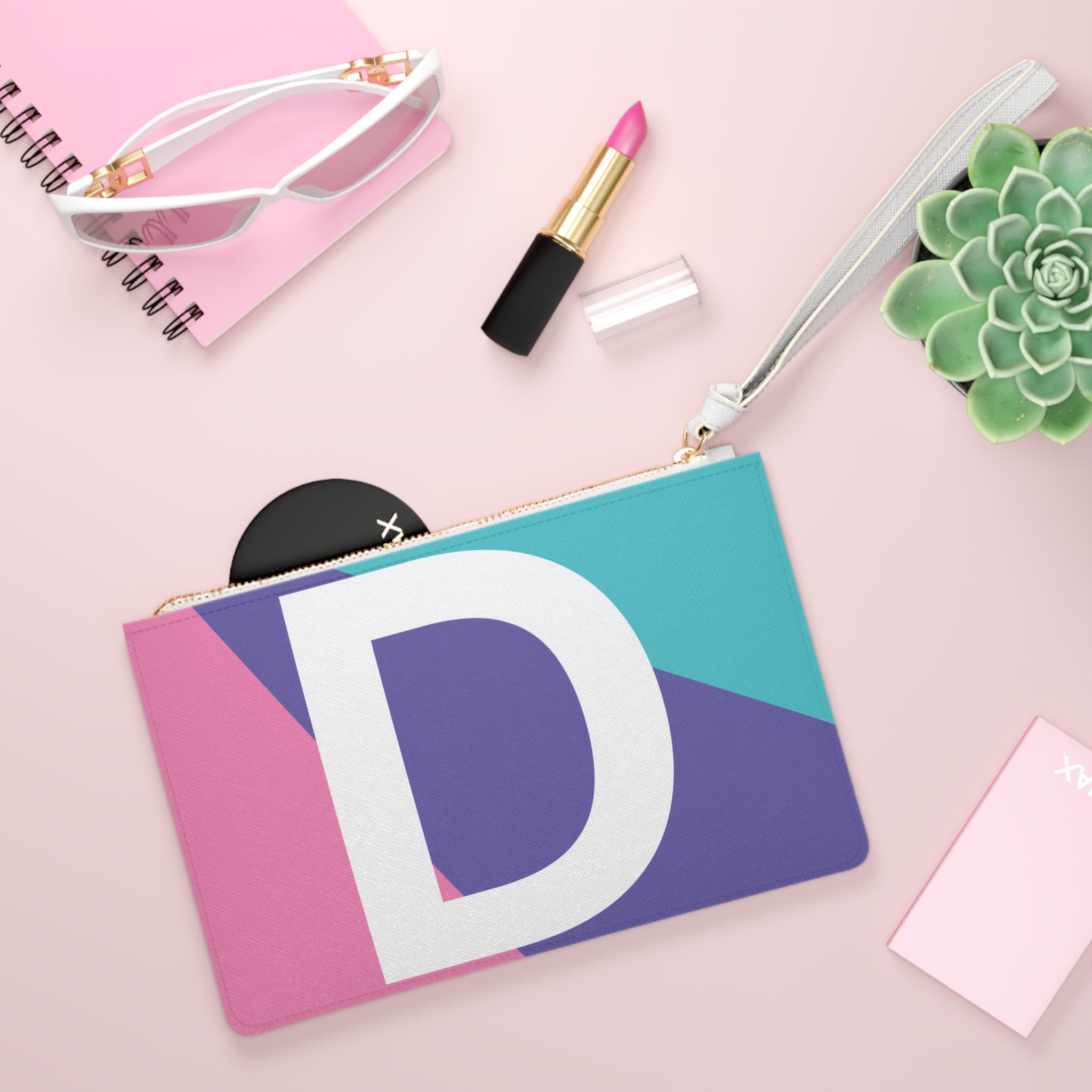 Monogram 'D' Colorblock Clutch Bag — Bold Geometric Wristlet for Everyday & Gifts