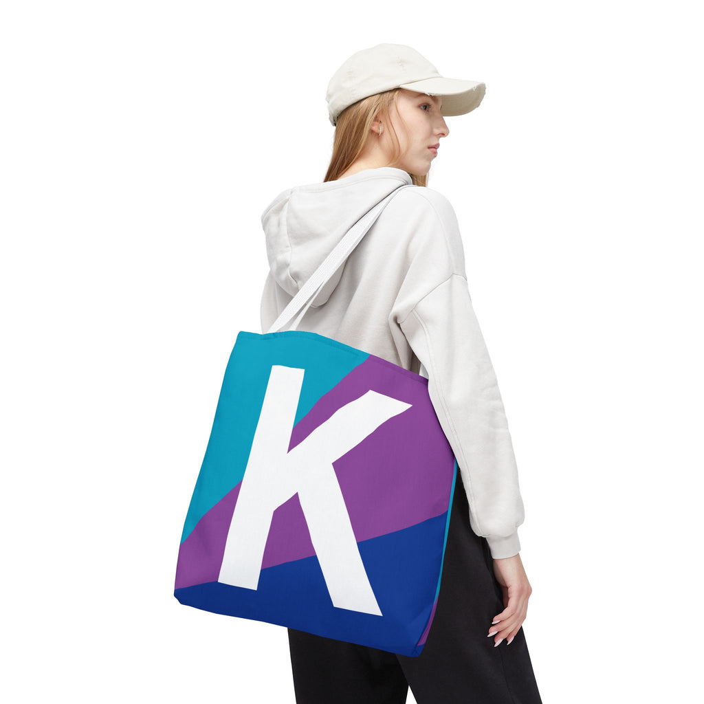 Monogram 'K' Colorblock Tote Bag — Personalized Initial K Shoulder Tote