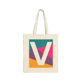 Initial V Colorblock Canvas Tote Bag — Monogram Letter V Reusable Grocery Tote