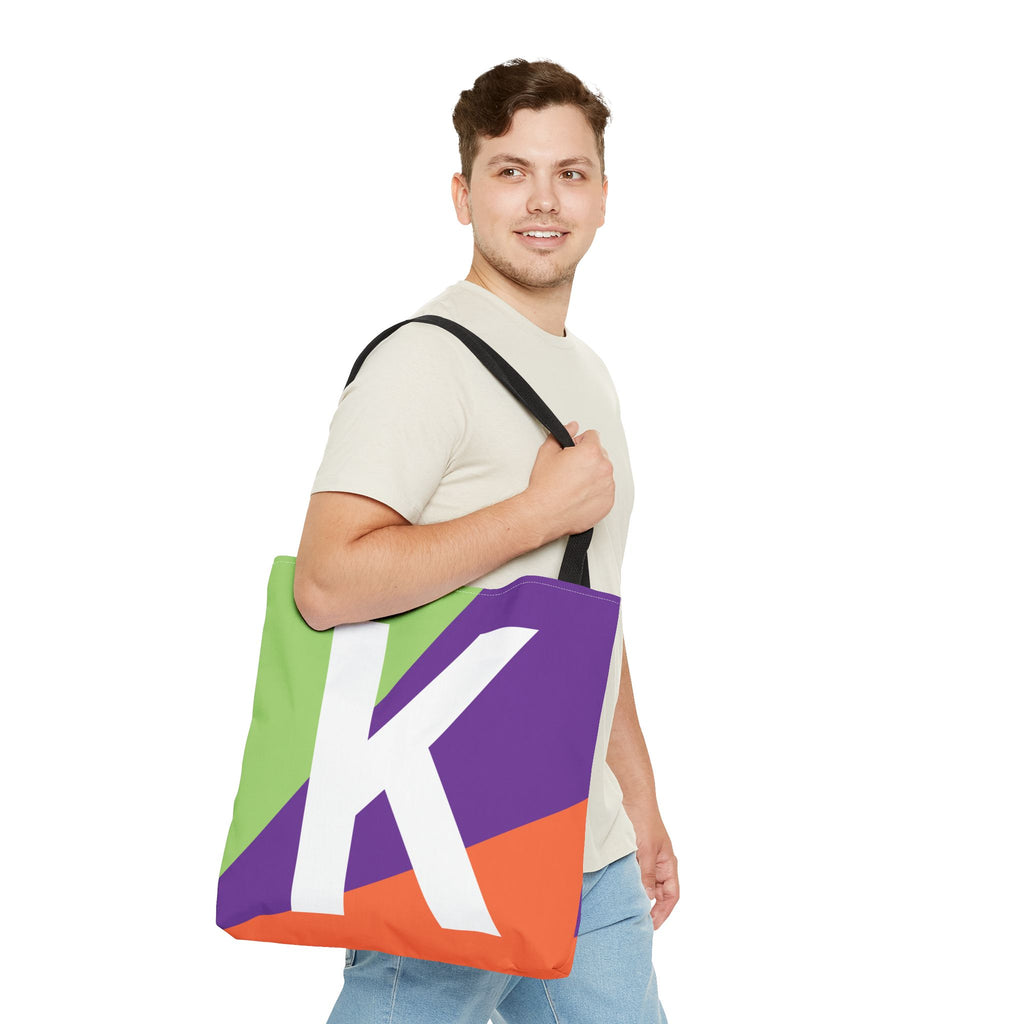Monogram 'K' Colorblock Tote Bag — Personalized Initial K Shoulder Tote