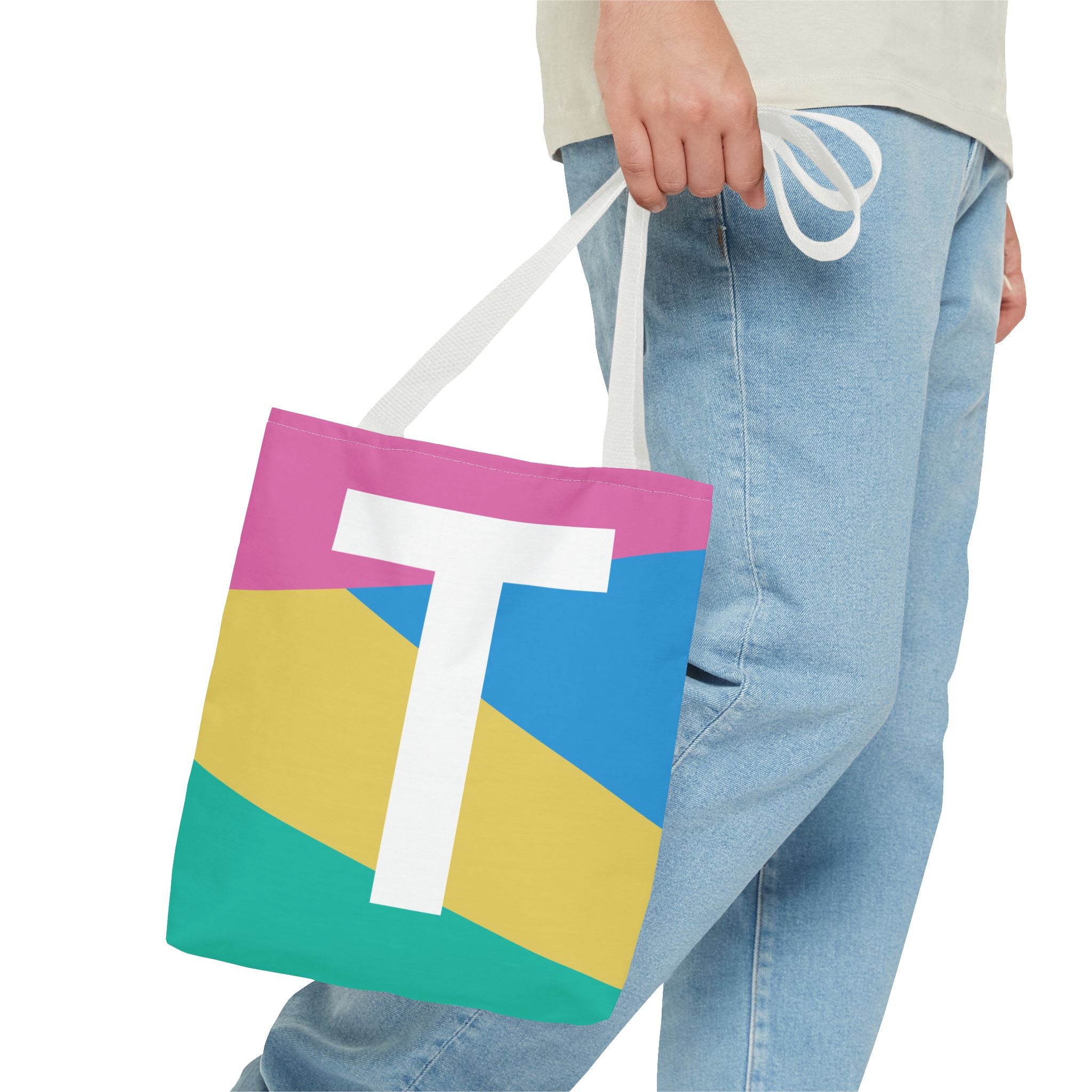 Monogram 'T' Colorblock Tote Bag — Personalized Initial T Shoulder Tote