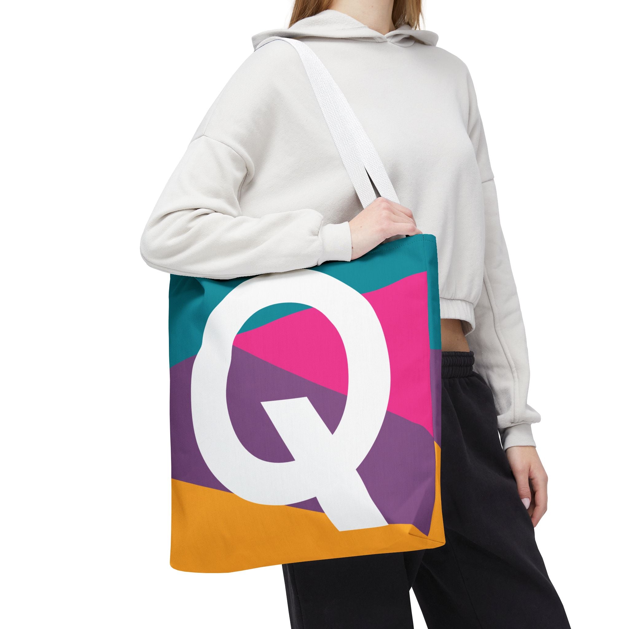 Monogram 'Q' Colorblock Tote Bag — Personalized Initial Q Shoulder Tote