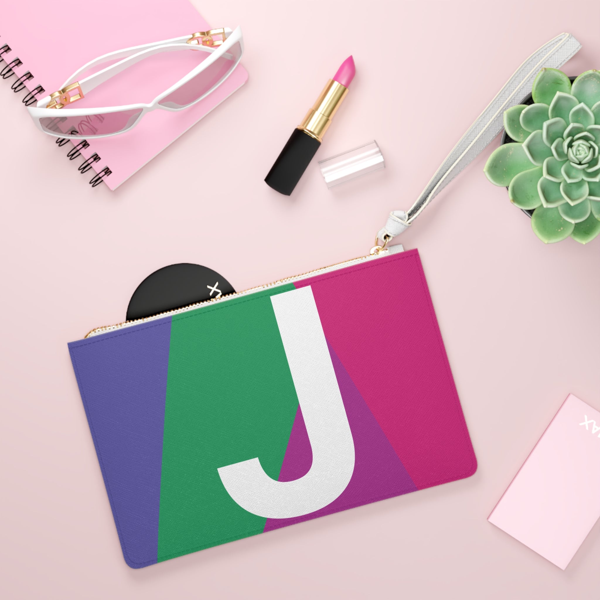 Monogram 'J' Colorblock Clutch Bag — Bold Geometric Wristlet for Everyday & Gifts