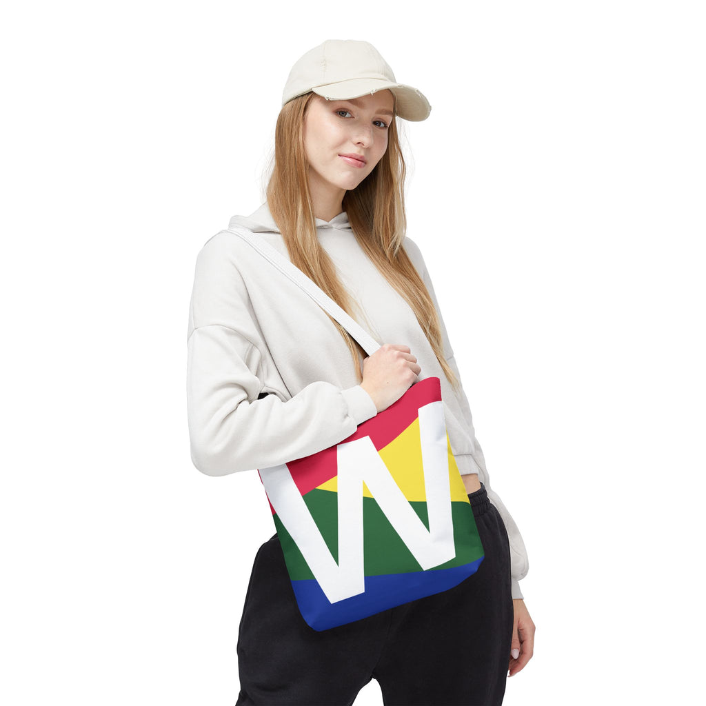 Monogram 'W' Colorblock Tote Bag — Personalized Initial W Shoulder Tote