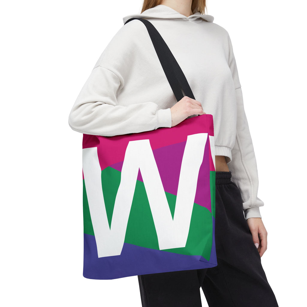 Monogram 'W' Colorblock Tote Bag — Personalized Initial W Shoulder Tote