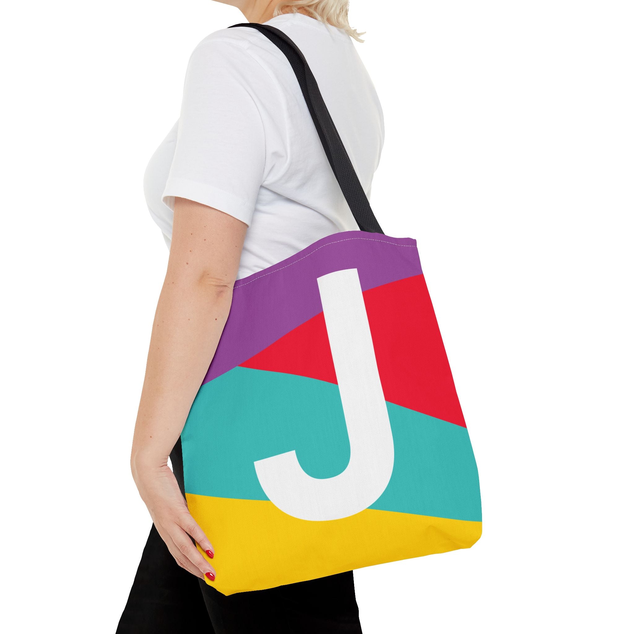 Monogram 'J' Colorblock Tote Bag — Personalized Initial J Shoulder Tote