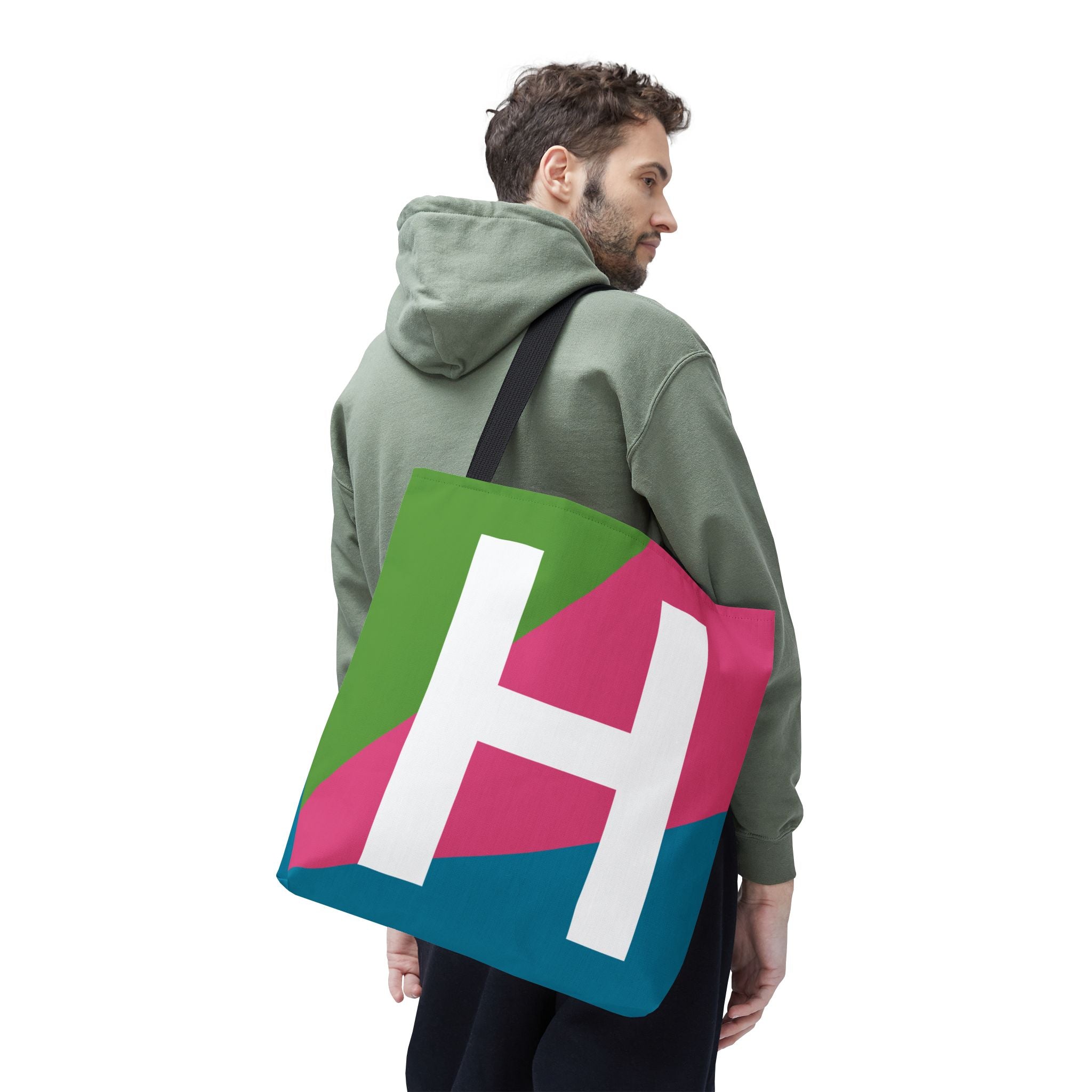 Monogram 'H' Colorblock Tote Bag — Personalized Initial H Shoulder Tote