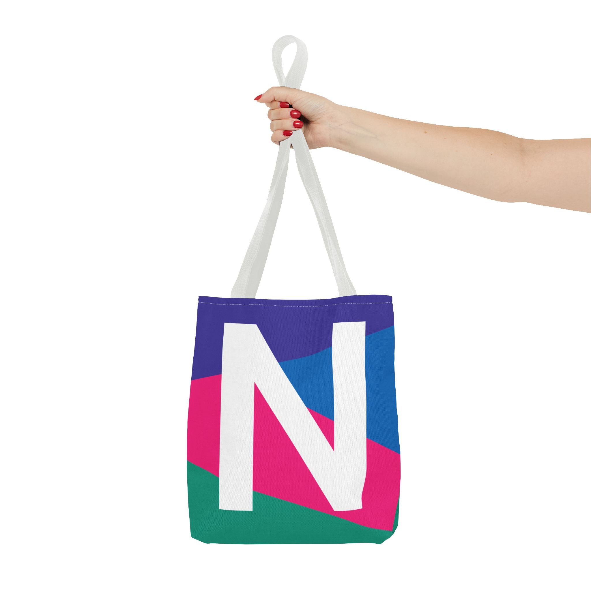 Monogram 'N' Colorblock Tote Bag — Personalized Initial N Shoulder Tote