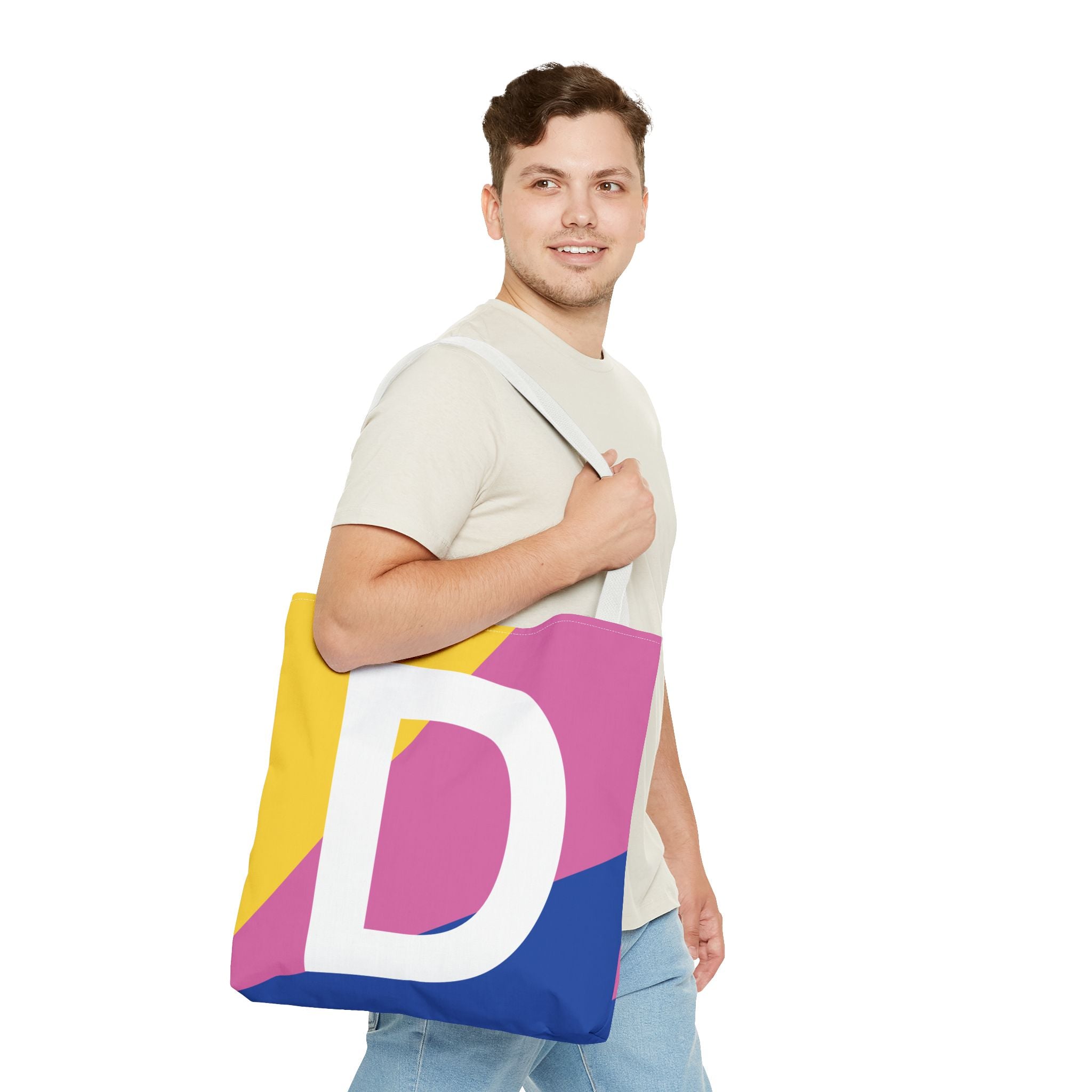 Monogram 'D' Colorblock Tote Bag — Personalized Initial D Shoulder Tote