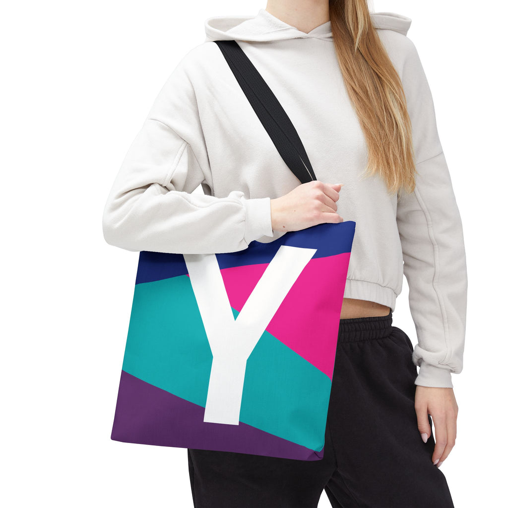Monogram 'Y' Colorblock Tote Bag — Personalized Initial Y Shoulder Tote