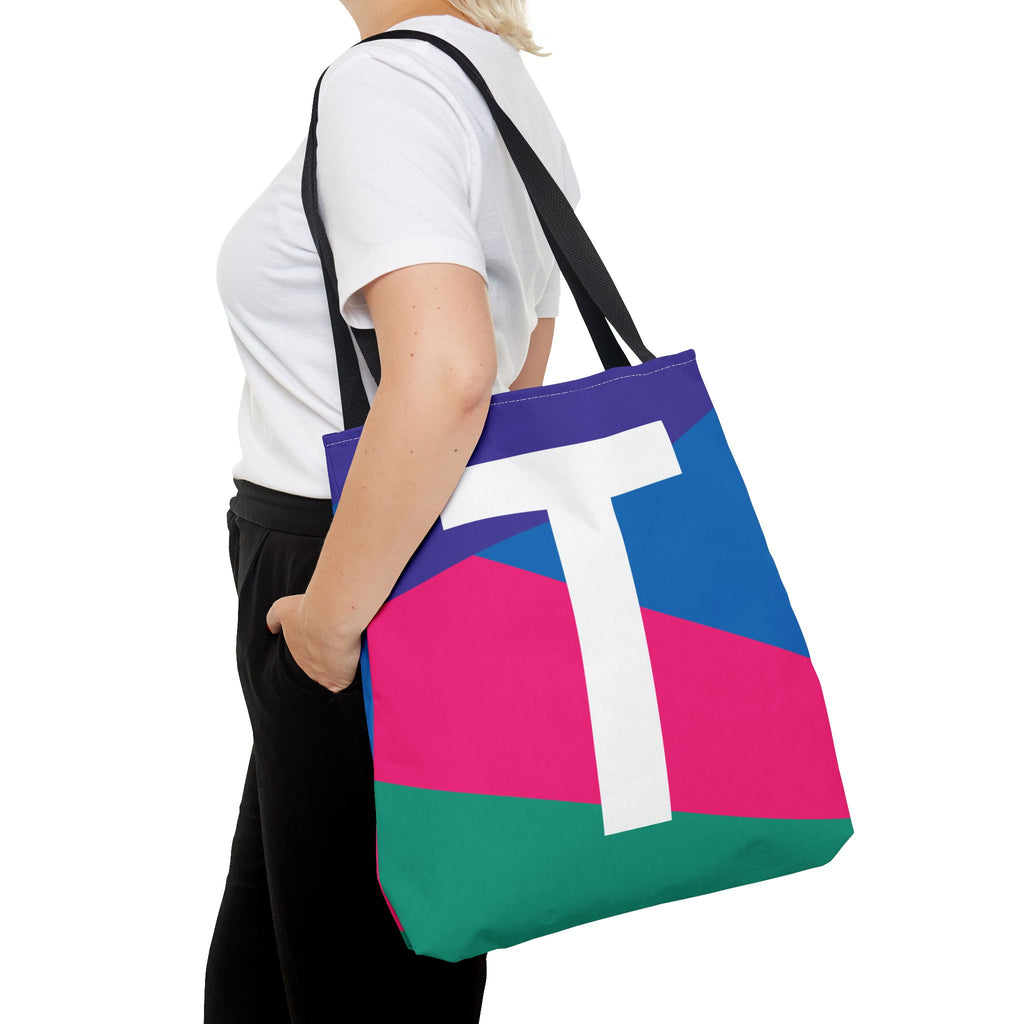Monogram 'T' Colorblock Tote Bag — Personalized Initial T Shoulder Tote