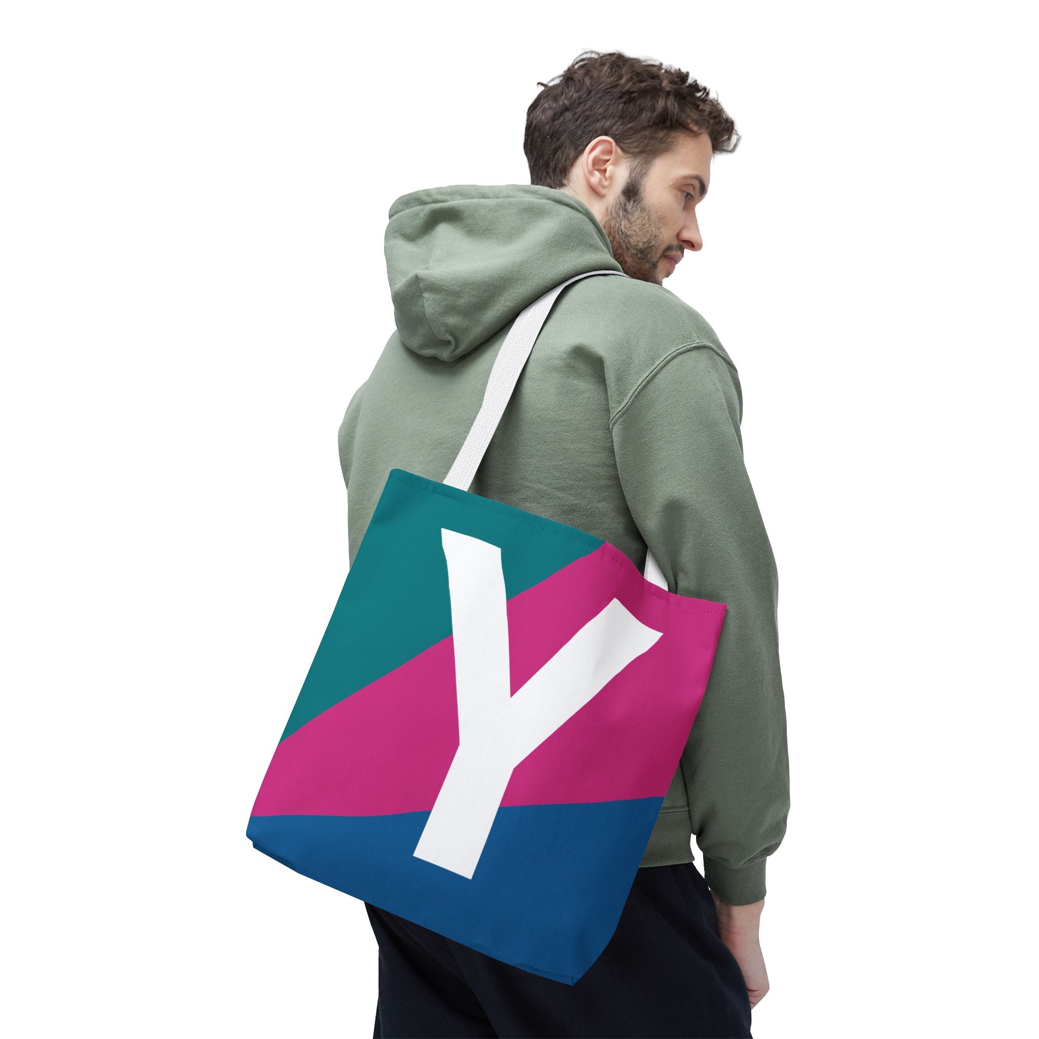 Monogram 'Y' Colorblock Tote Bag — Personalized Initial Y Shoulder Tote