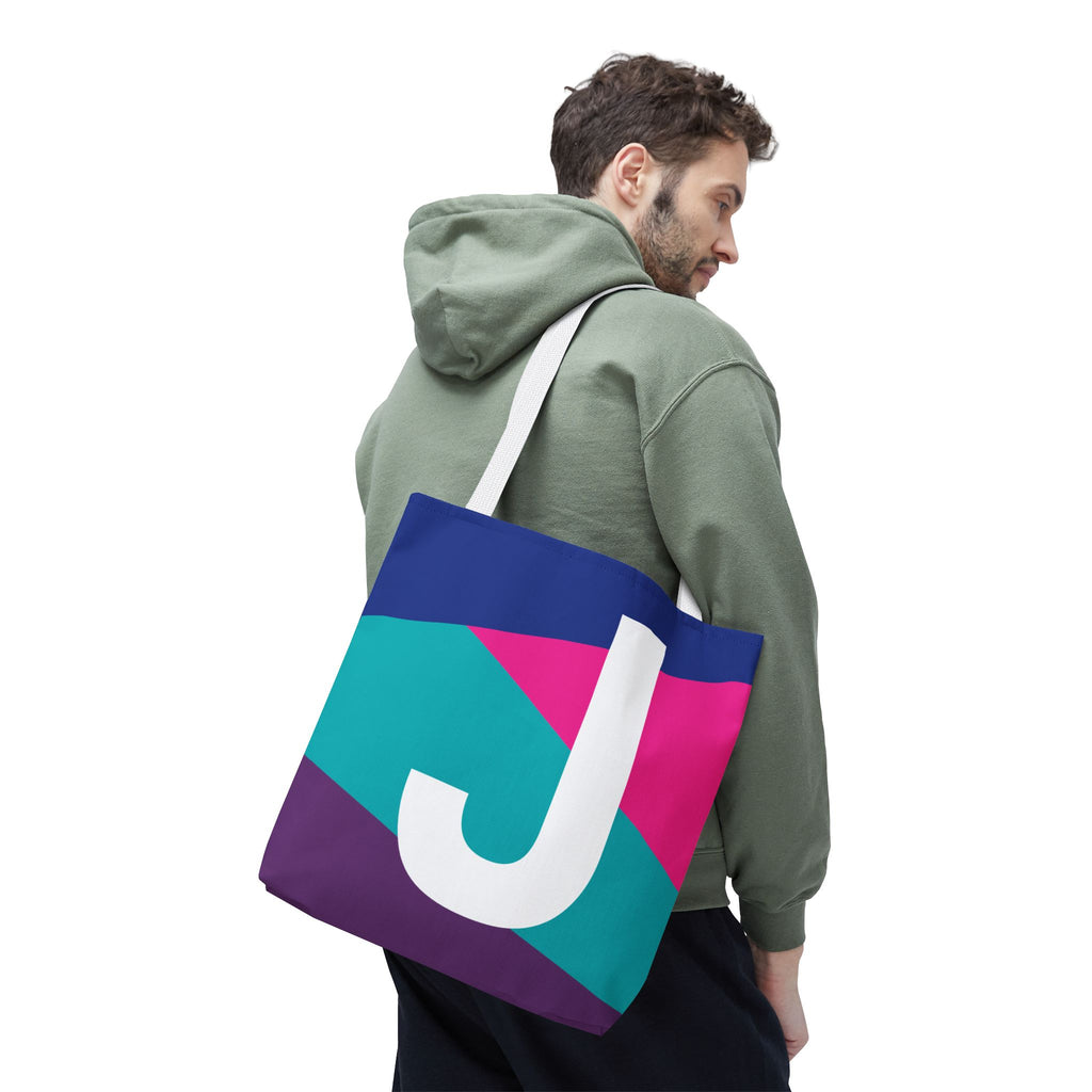 Monogram 'J' Colorblock Tote Bag — Personalized Initial J Shoulder Tote