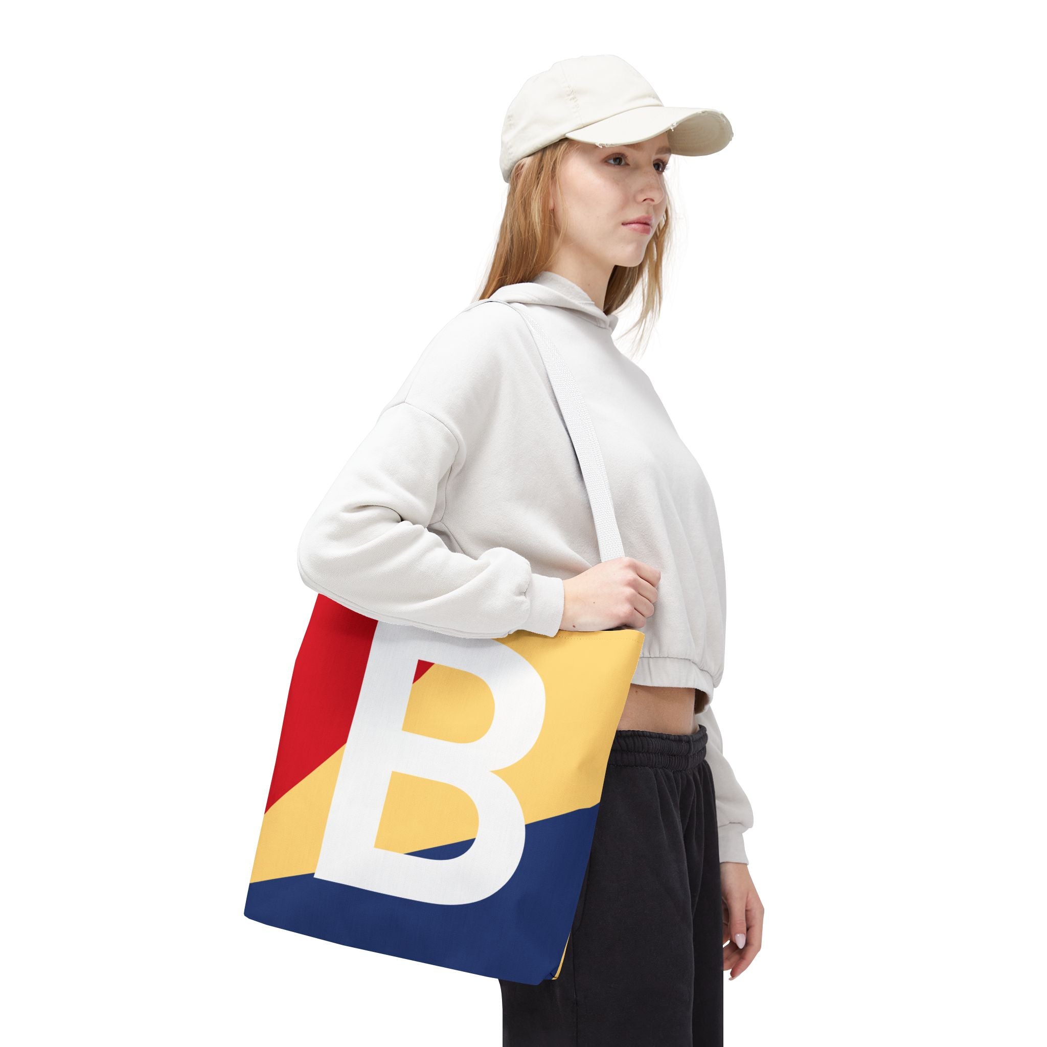 Monogram 'B' Colorblock Tote Bag — Personalized Initial B Shoulder Tote