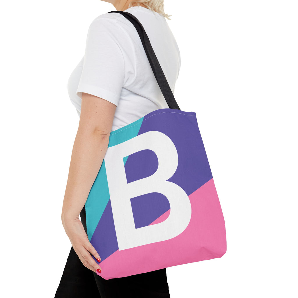 Monogram 'B' Colorblock Tote Bag — Personalized Initial B Shoulder Tote