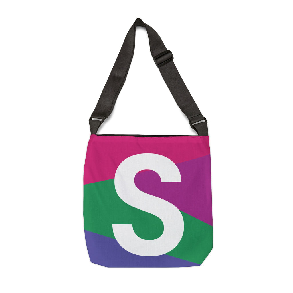 Initial Letter 'S' Colorblock Adjustable Tote Bag — Monogram Alphabet Shoulder Bag
