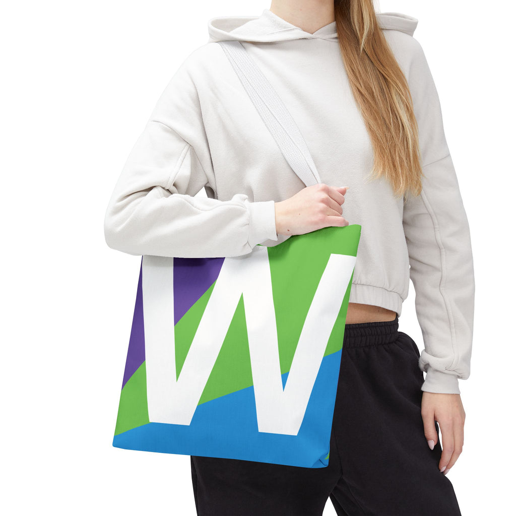 Monogram 'W' Colorblock Tote Bag — Personalized Initial W Shoulder Tote
