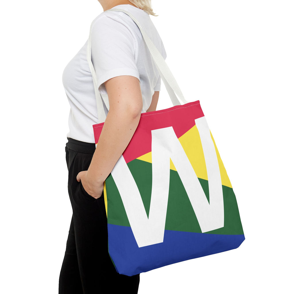 Monogram 'W' Colorblock Tote Bag — Personalized Initial W Shoulder Tote