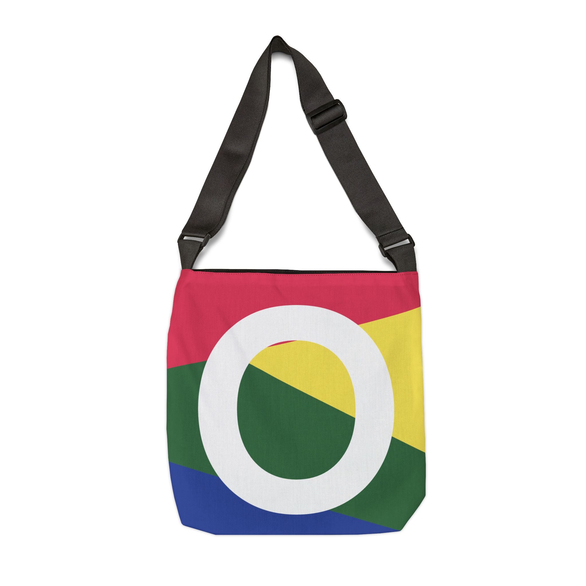 Initial Letter 'O' Colorblock Adjustable Tote Bag — Monogram Alphabet Shoulder Bag