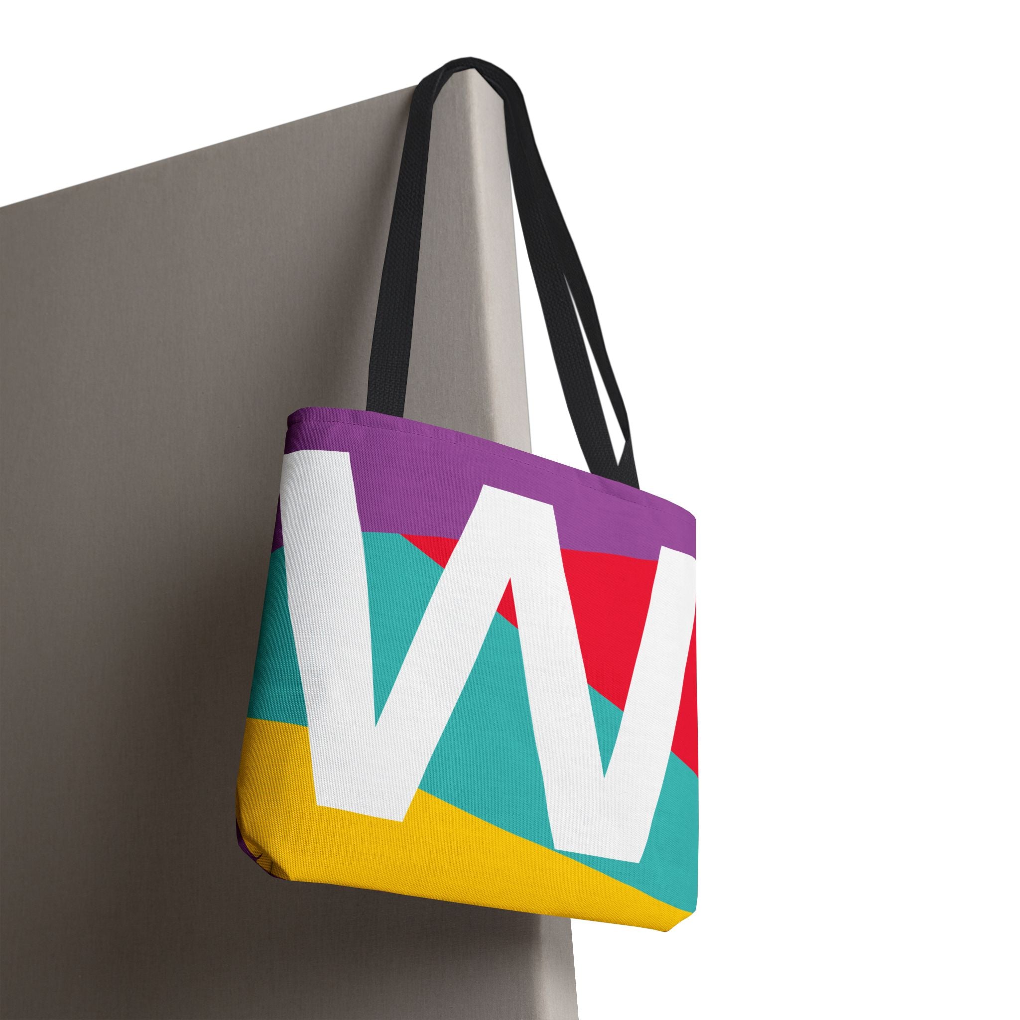 Monogram 'W' Colorblock Tote Bag — Personalized Initial W Shoulder Tote