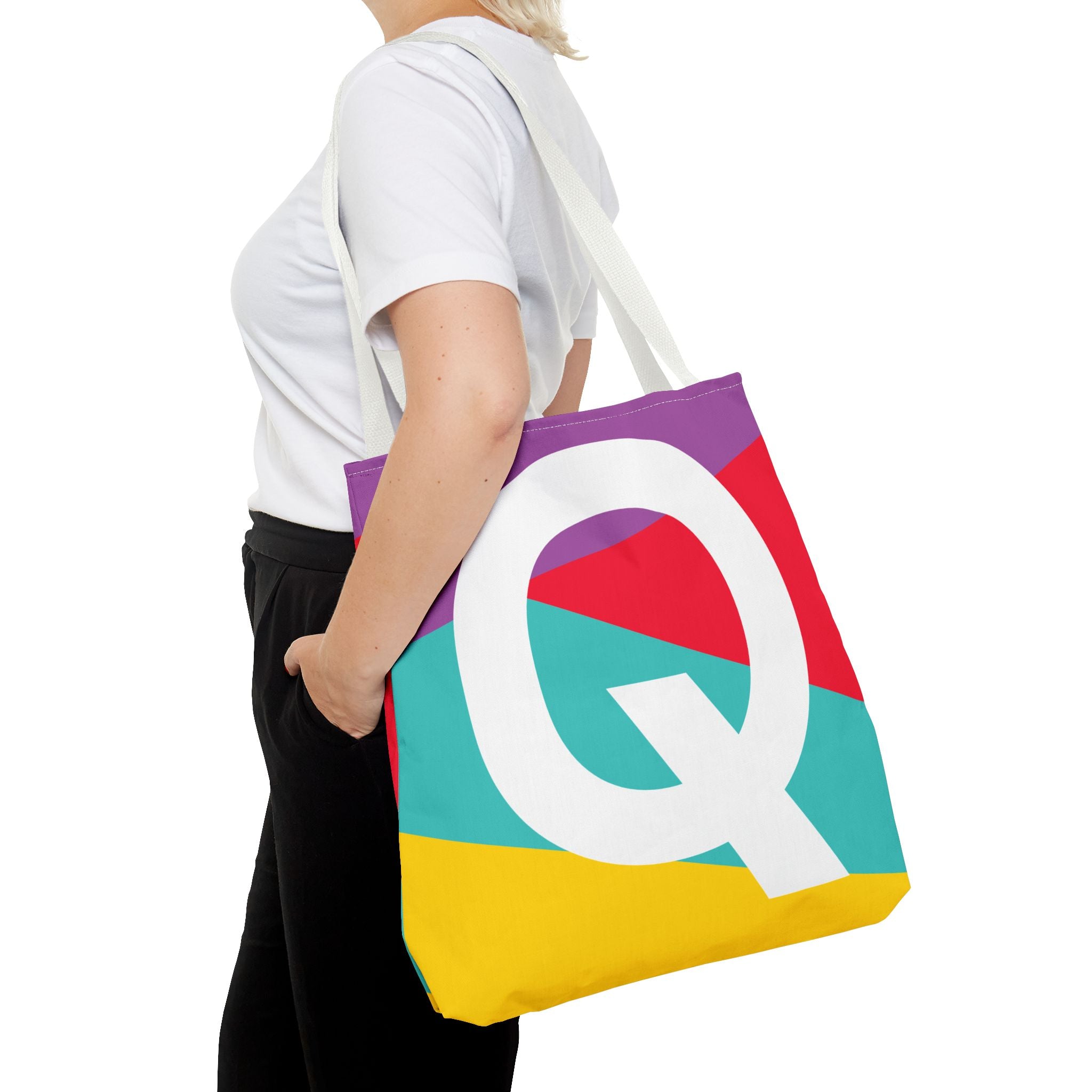 Monogram 'Q' Colorblock Tote Bag — Personalized Initial Q Shoulder Tote