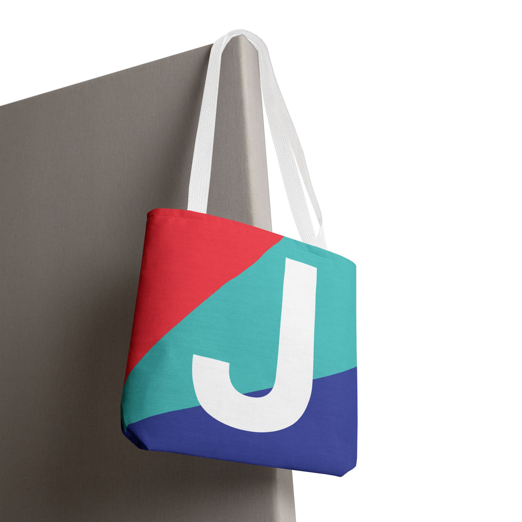 Monogram 'J' Colorblock Tote Bag — Personalized Initial J Shoulder Tote