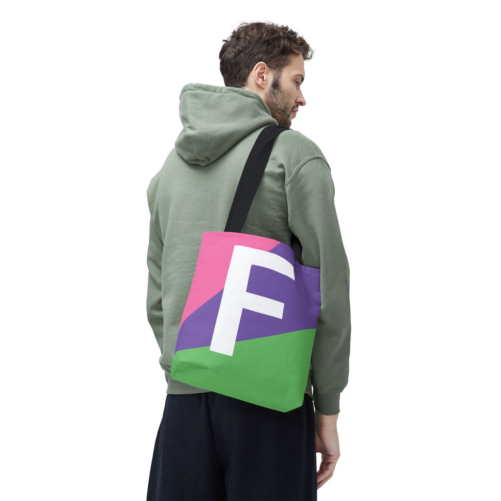 Monogram 'F' Colorblock Tote Bag — Personalized Initial F Shoulder Tote