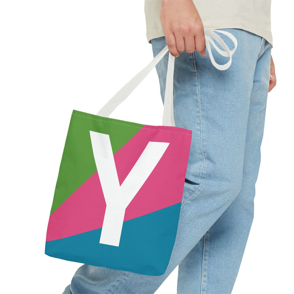 Monogram 'Y' Colorblock Tote Bag — Personalized Initial Y Shoulder Tote