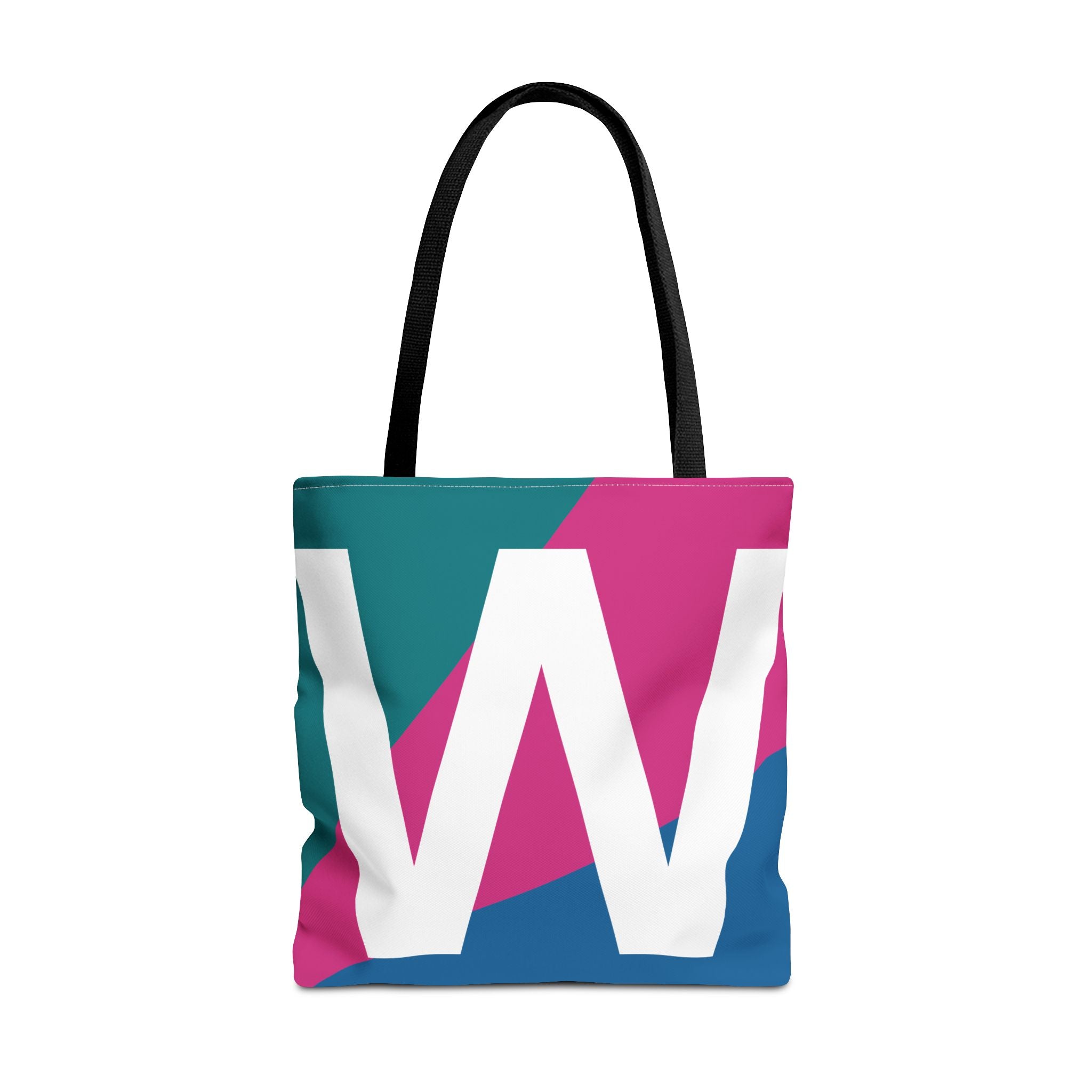 Monogram 'W' Colorblock Tote Bag — Personalized Initial W Shoulder Tote