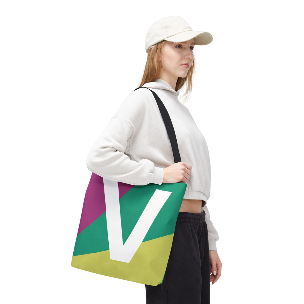 Monogram 'V' Colorblock Tote Bag — Personalized Initial V Shoulder Tote
