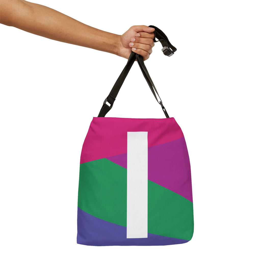 Initial Letter 'I' Colorblock Adjustable Tote Bag — Monogram Alphabet Shoulder Bag