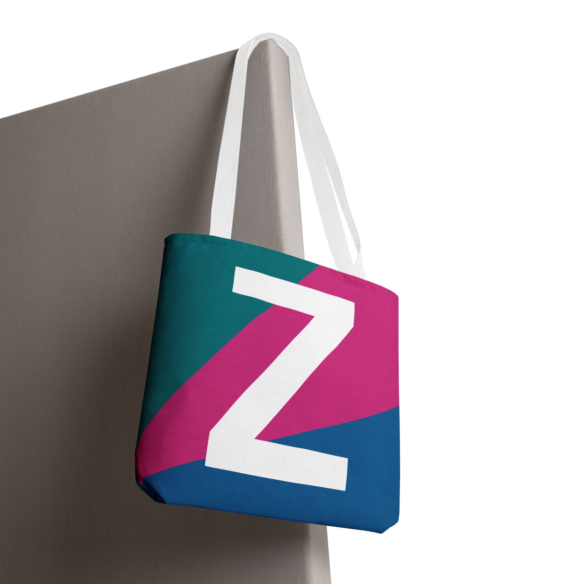 Monogram 'Z' Colorblock Tote Bag — Personalized Initial Z Shoulder Tote