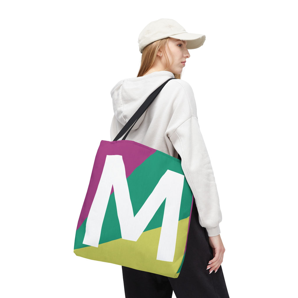Monogram 'M' Colorblock Tote Bag — Personalized Initial M Shoulder Tote