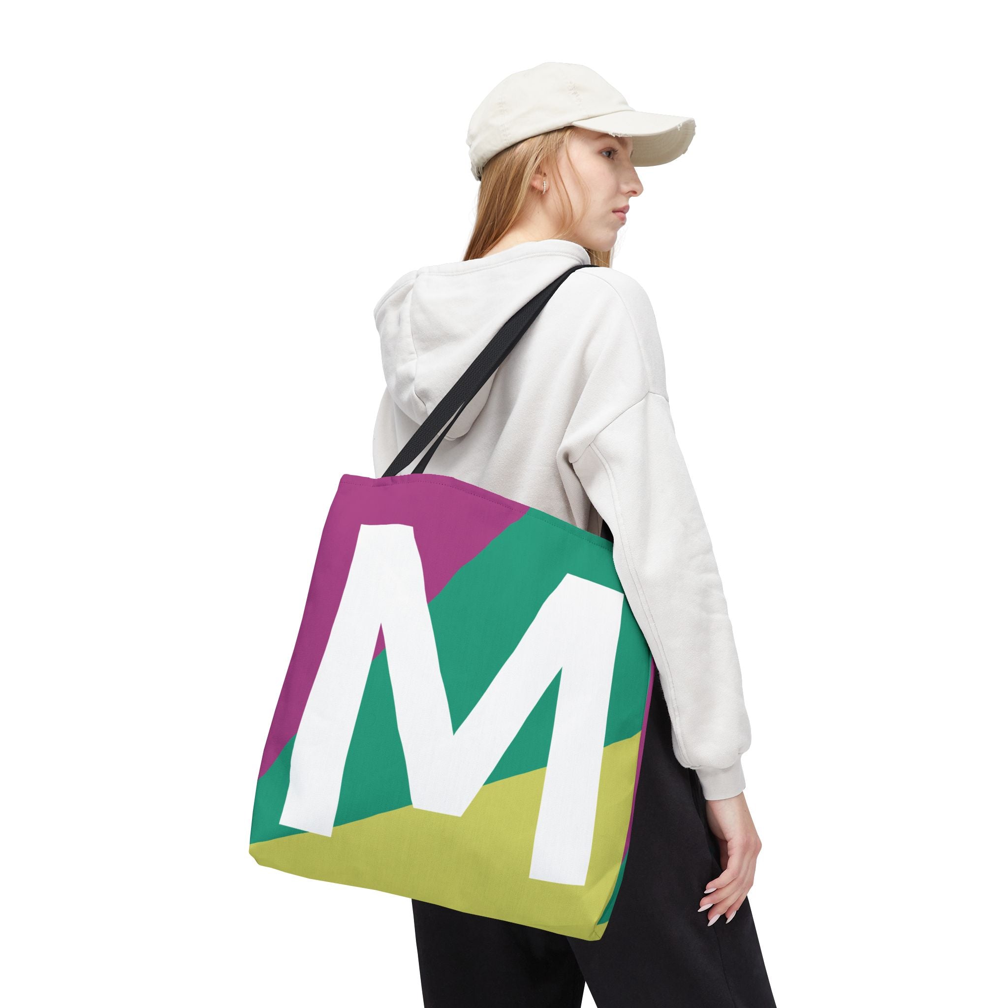 Monogram 'M' Colorblock Tote Bag — Personalized Initial M Shoulder Tote