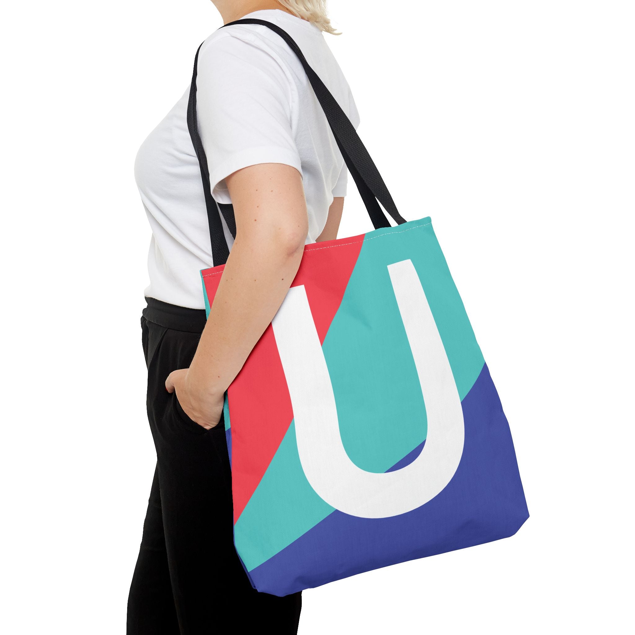 Monogram 'U' Colorblock Tote Bag — Personalized Initial U Shoulder Tote
