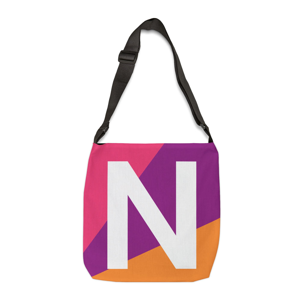 Initial Letter 'N' Colorblock Adjustable Tote Bag — Monogram Alphabet Shoulder Bag