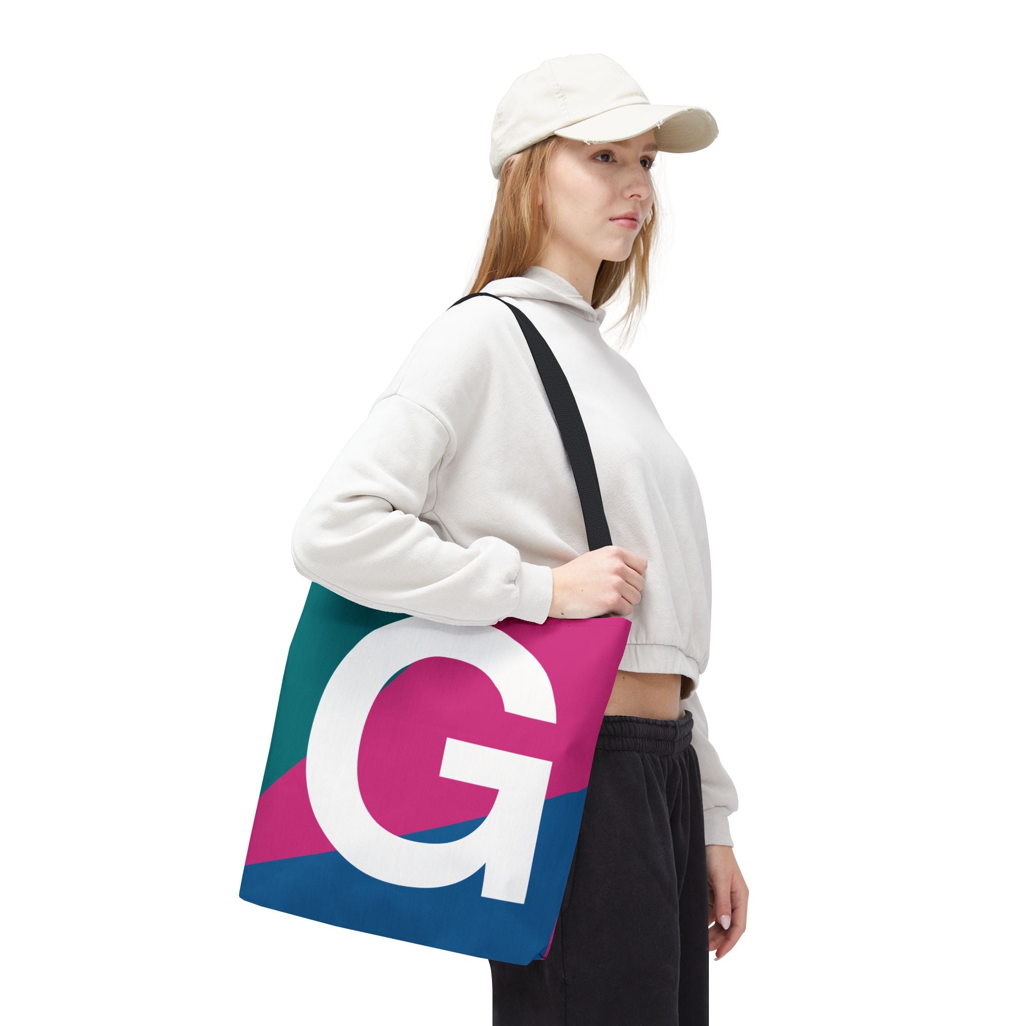 Monogram 'G' Colorblock Tote Bag — Personalized Initial G Shoulder Tote