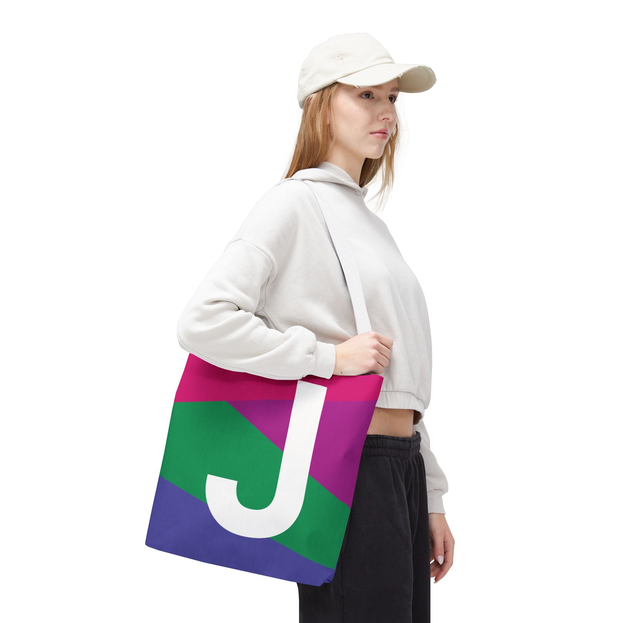 Monogram 'J' Colorblock Tote Bag — Personalized Initial J Shoulder Tote