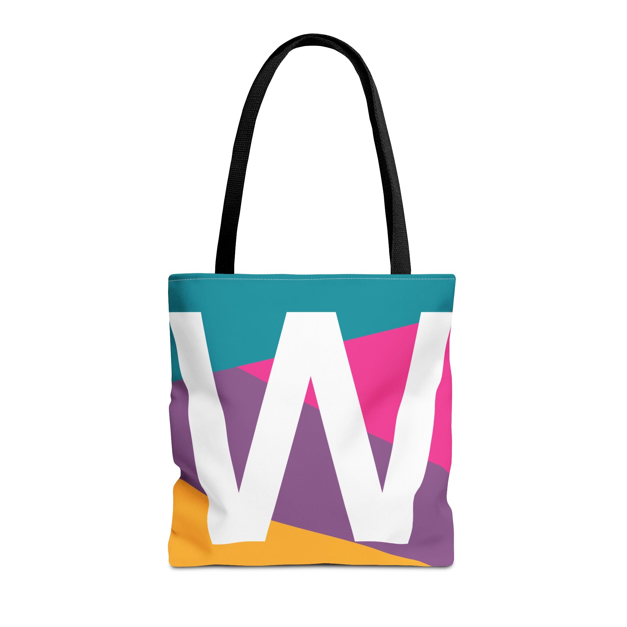 Monogram 'W' Colorblock Tote Bag — Personalized Initial W Shoulder Tote