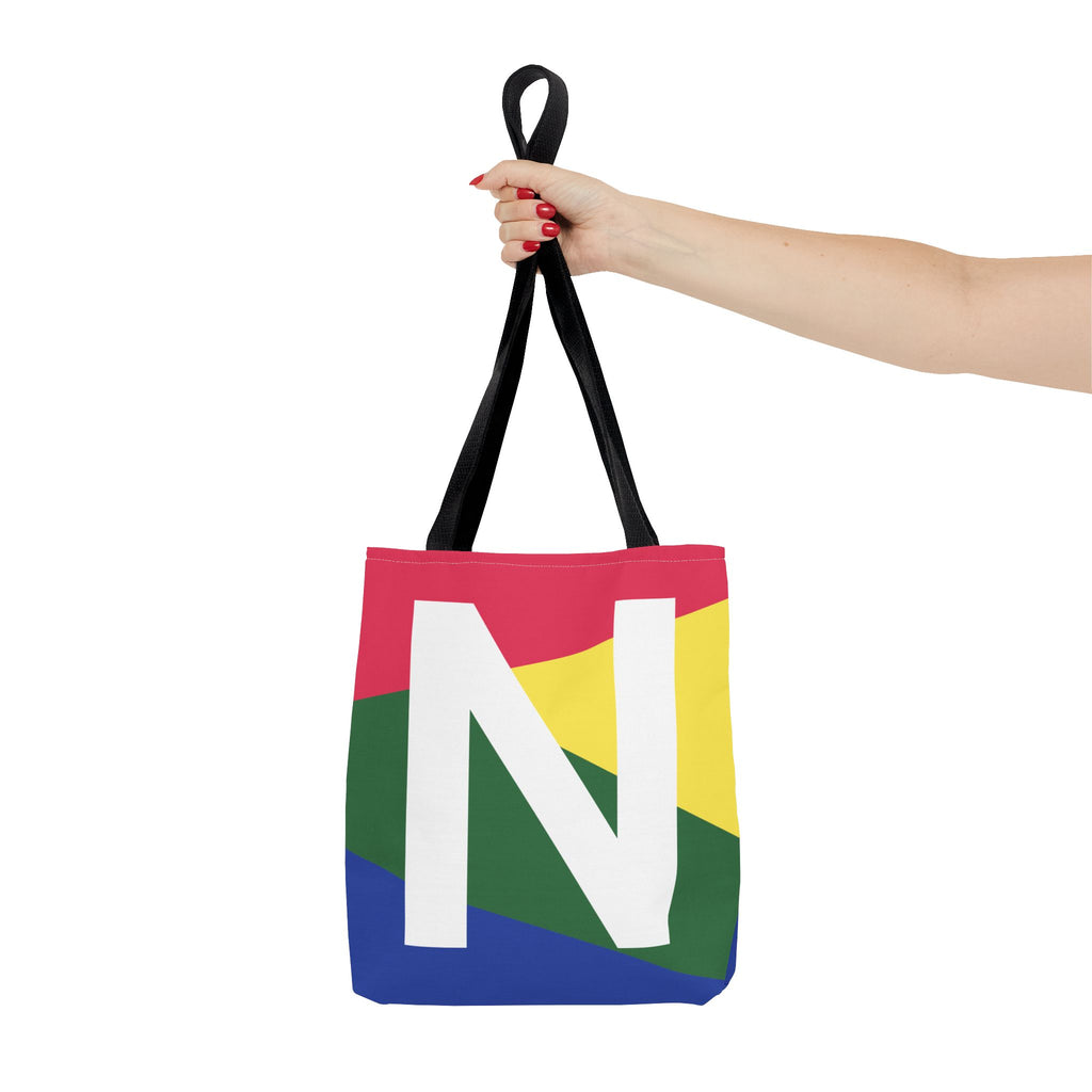 Monogram 'N' Colorblock Tote Bag — Personalized Initial N Shoulder Tote